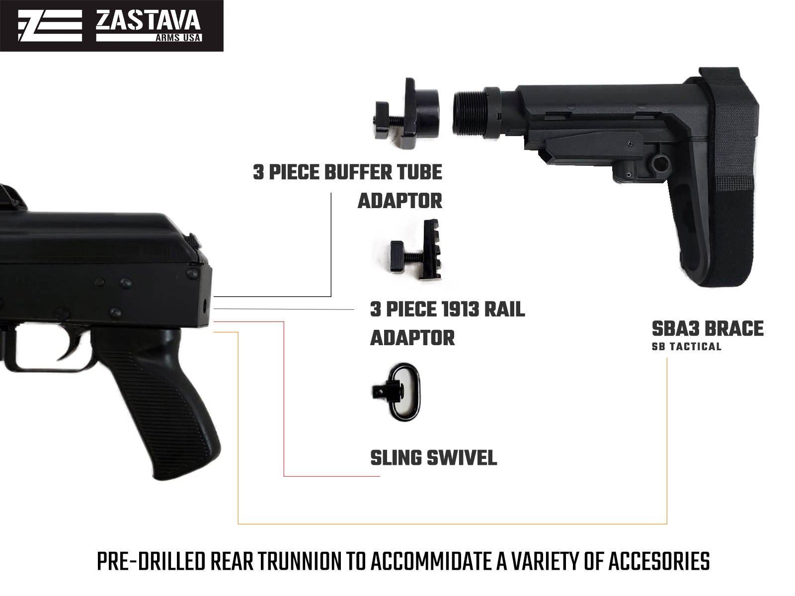 NEW ZPAP92 ak firearm pre-drilled trunnion accessories view