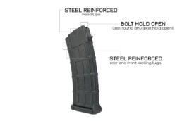 polymer 556 magazine steel reinforced bolt hold open rear front lock lugs