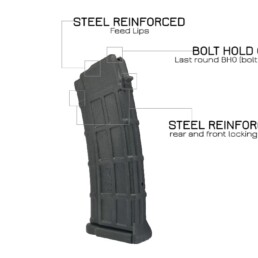 polymer 556 magazine steel reinforced bolt hold open rear front lock lugs
